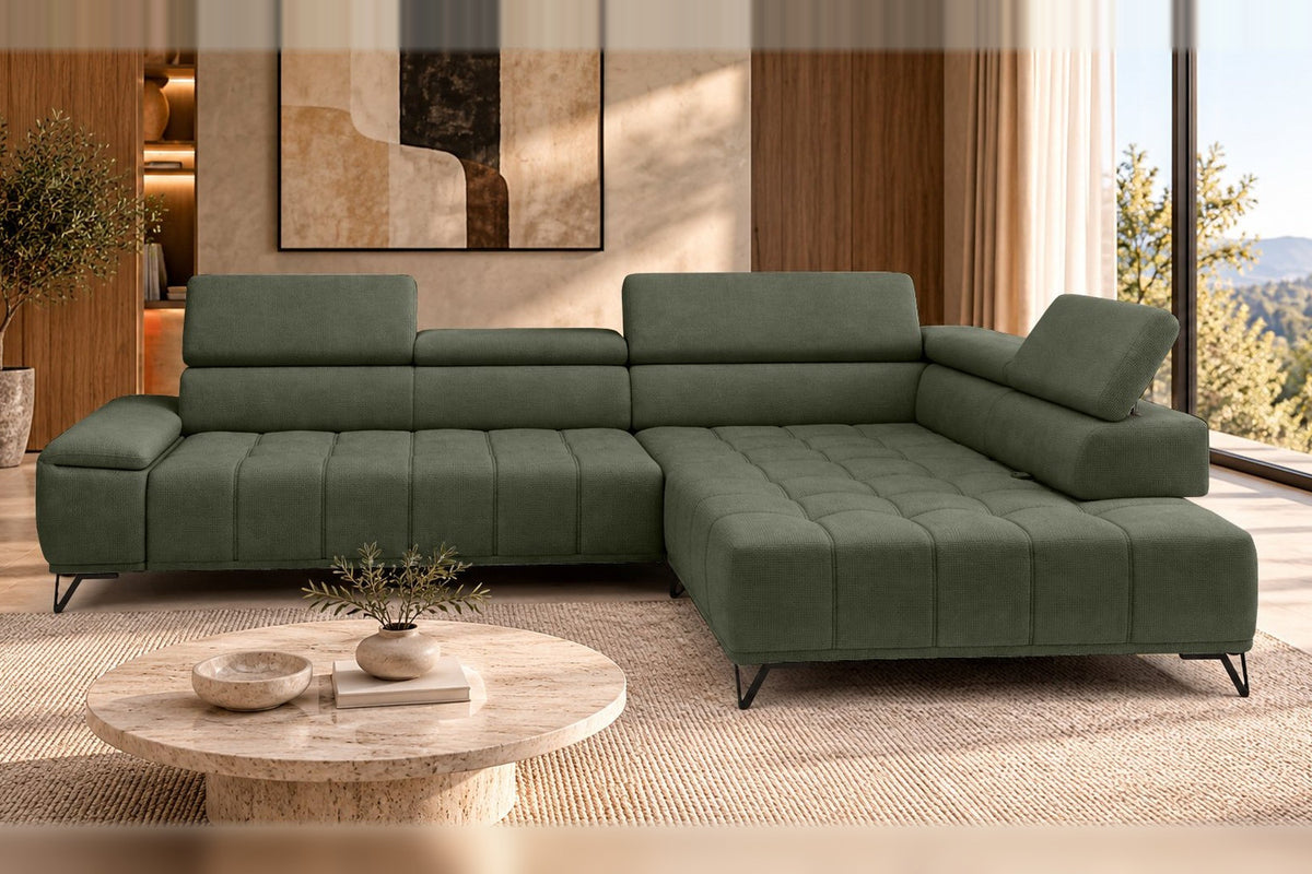 Ecksofa Volo in Chenille Grün, Ottomane rechts – Ansicht 3