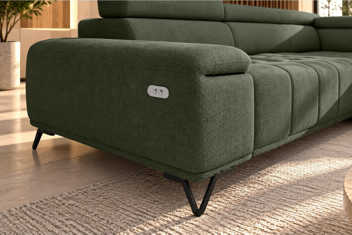 Ecksofa Volo in Chenille Grün, Ottomane rechts – Ansicht 5
