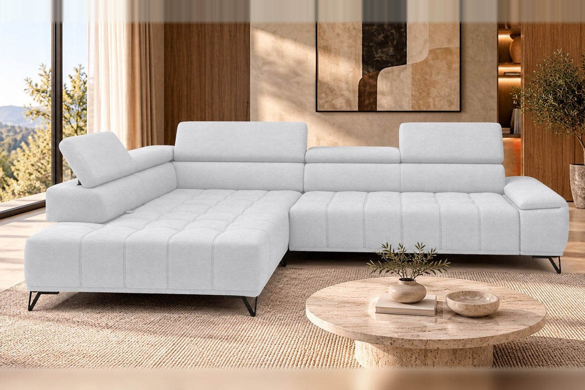 Ecksofa Volo in Chenille Hellgrau, Ottomane links – Ansicht 3