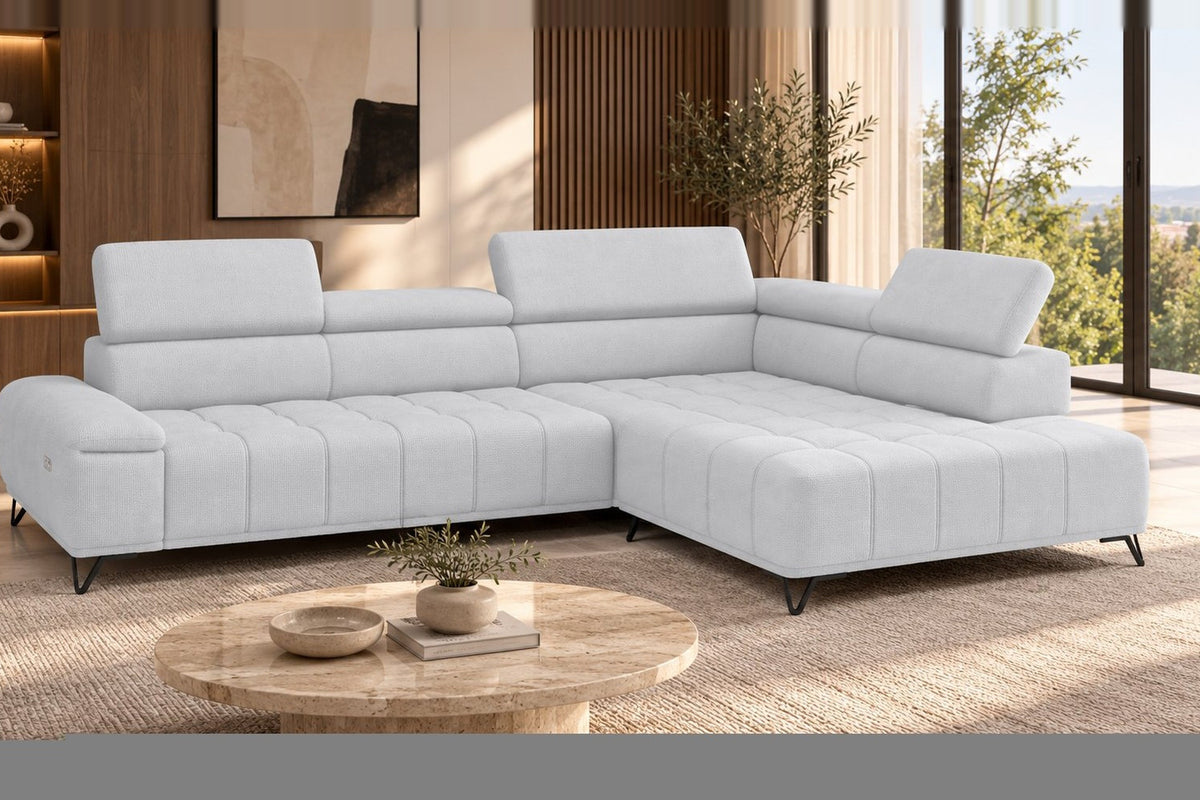 Ecksofa Volo in Chenille Hellgrau, Ottomane rechts – Ansicht 2