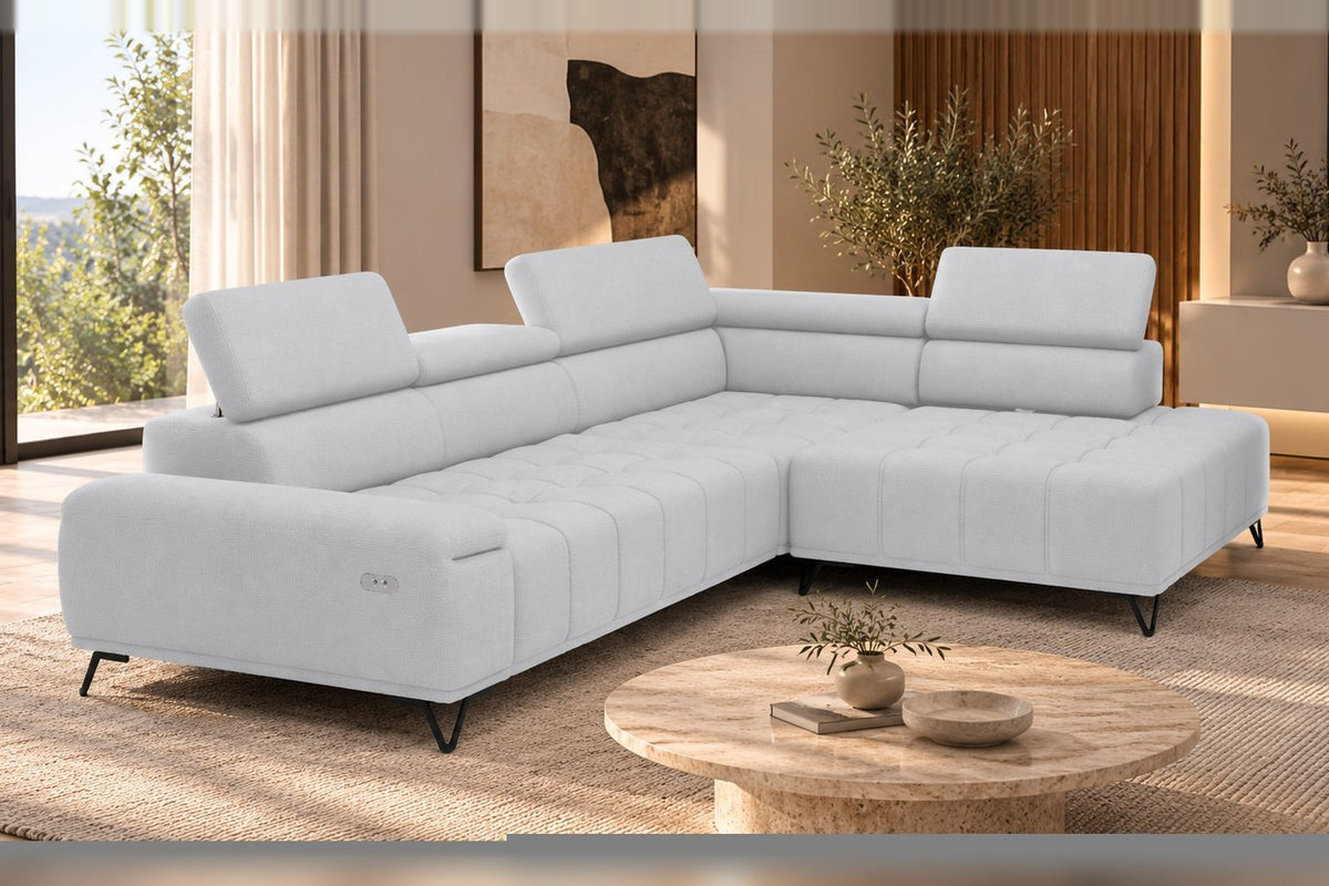 Ecksofa Volo in Chenille Hellgrau, Ottomane rechts – Ansicht 4