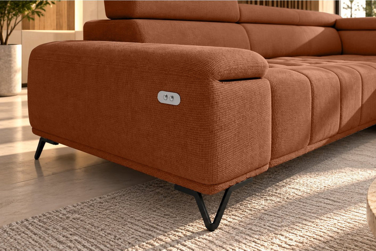 Ecksofa Volo in Chenille Terrakotta, Ottomane rechts – Ansicht 5