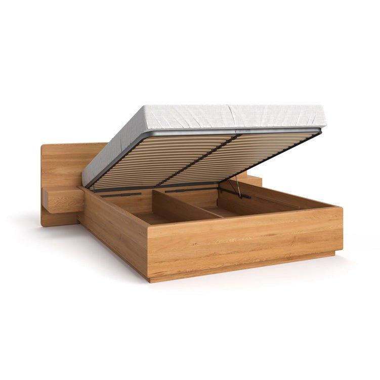 Designer Holzbett Fiona aus massiver Eiche mit Stauraum