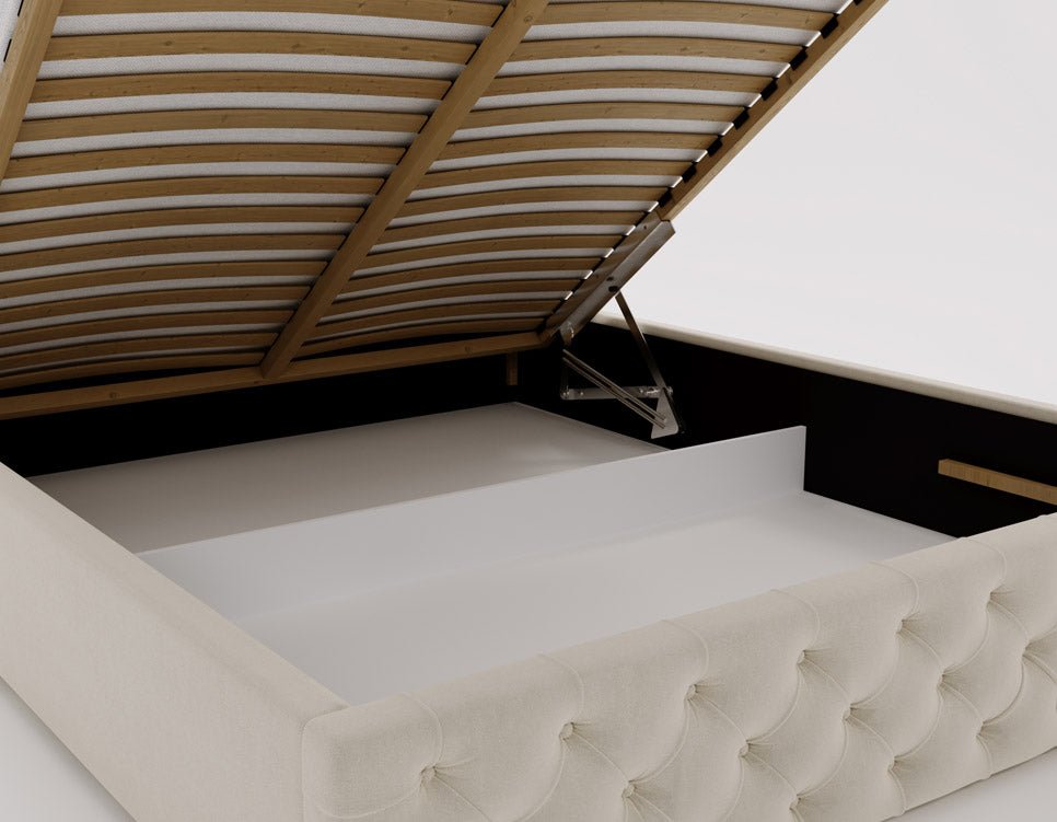 Designer upholstered bed Celestia in velvet with storage