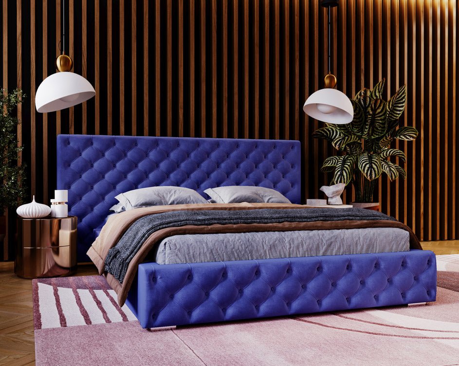 Designer upholstered bed Stellar in velvet with storage