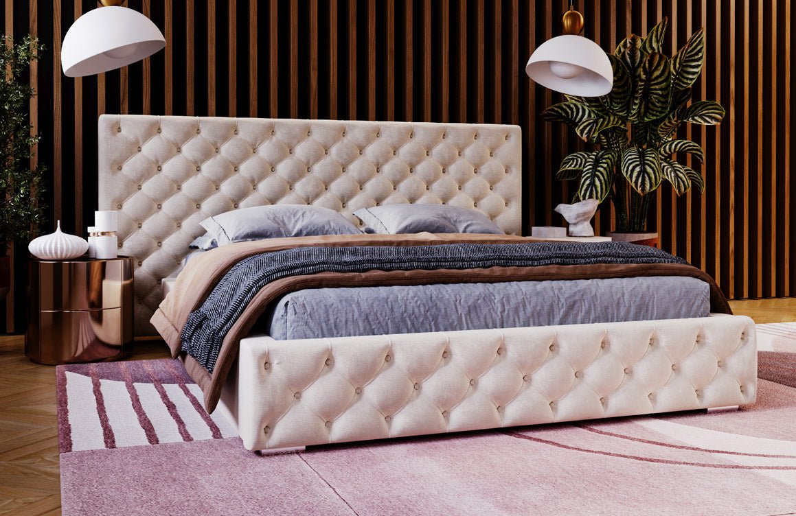 Designer upholstered bed Stellar in velvet with storage