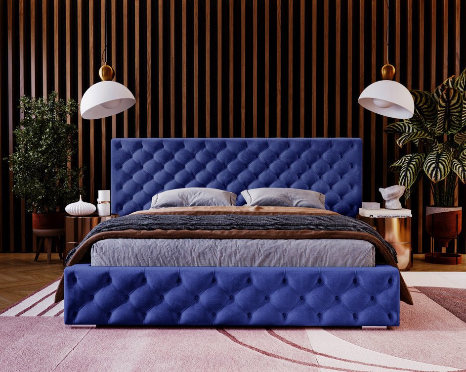 Designer upholstered bed Stellar in velvet with storage