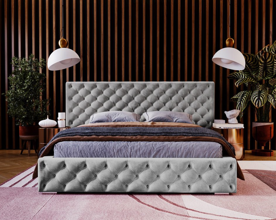 Designer upholstered bed Stellar in velvet with storage