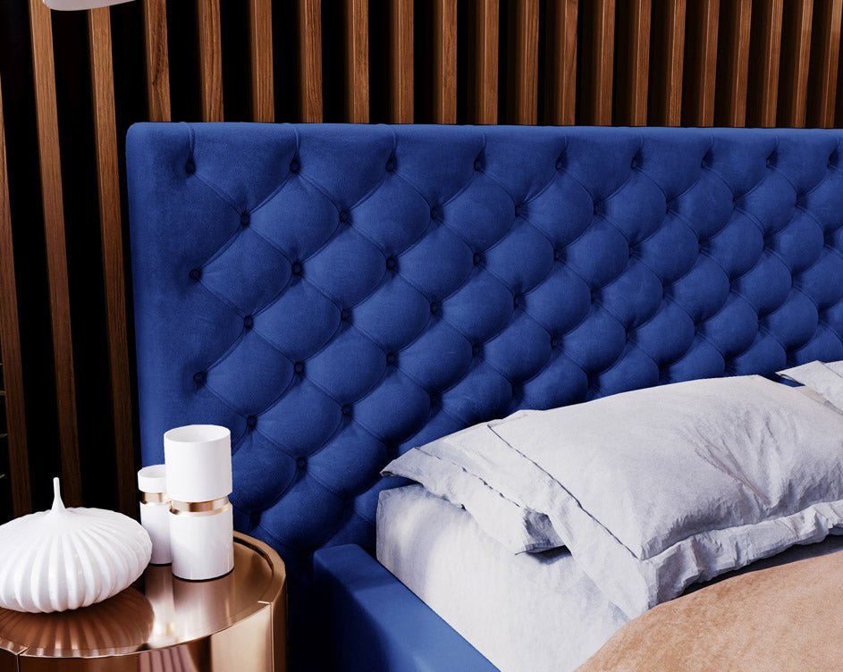 Designer upholstered bed Stellar in velvet with storage
