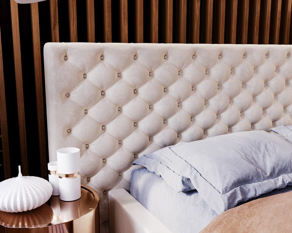 Designer upholstered bed Stellar in velvet with storage