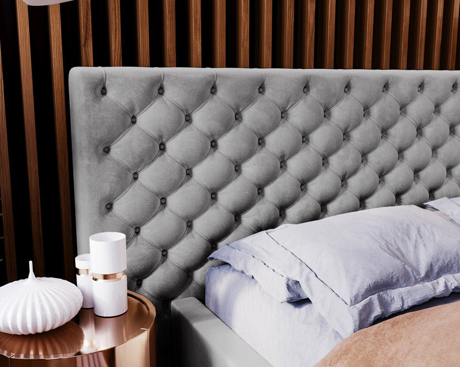 Designer upholstered bed Stellar in velvet with storage
