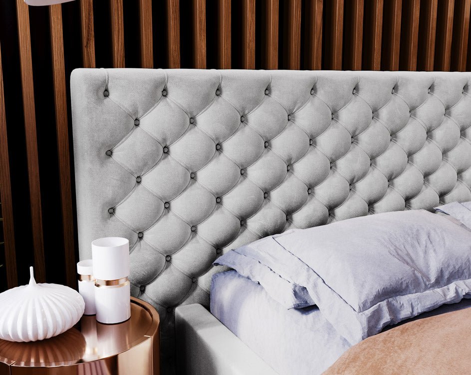 Designer upholstered bed Stellar in velvet with storage