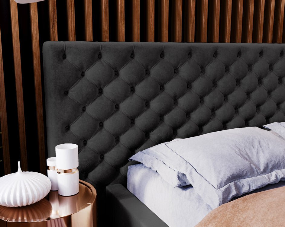 Designer upholstered bed Stellar in velvet with storage