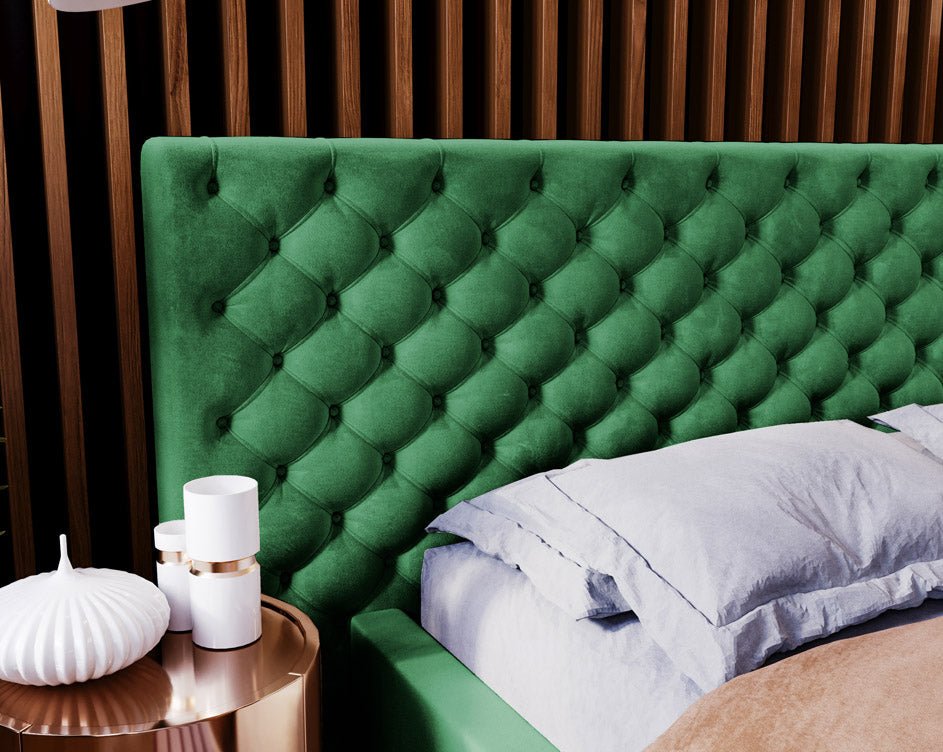 Designer upholstered bed Stellar in velvet with storage