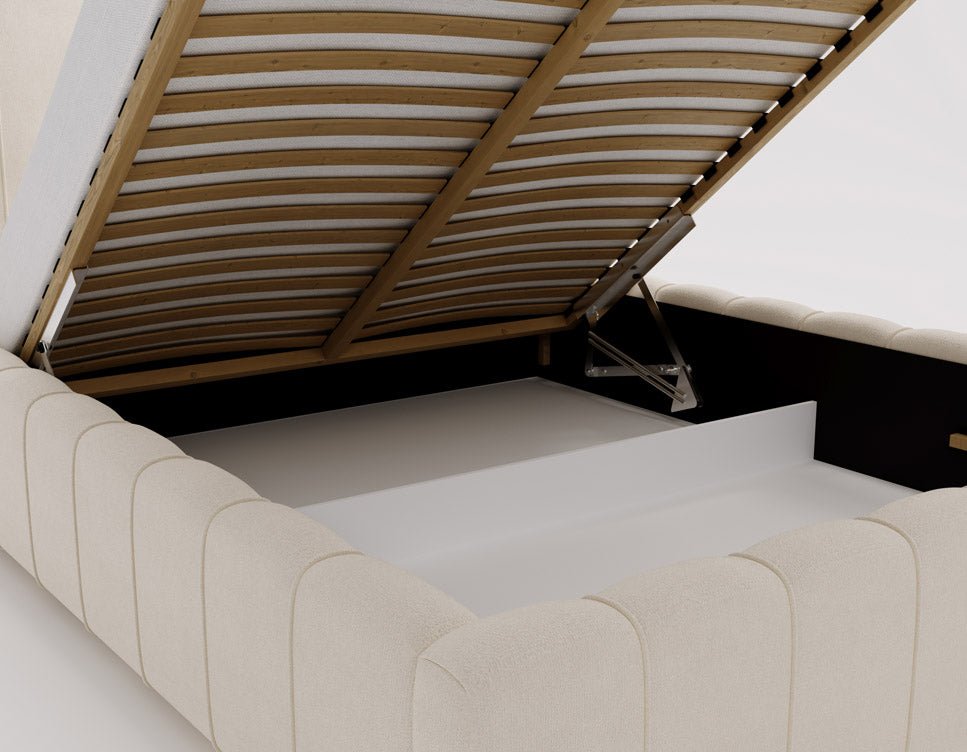 Designer Alvano upholstered bed in velvet with storage