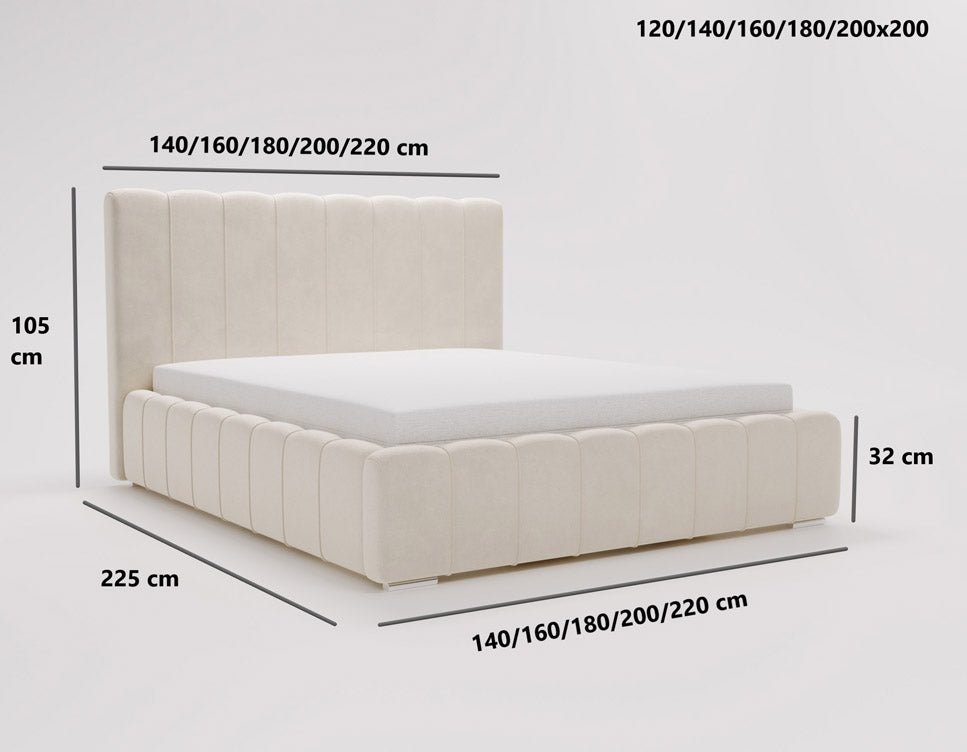 Designer Alvano upholstered bed in velvet with storage