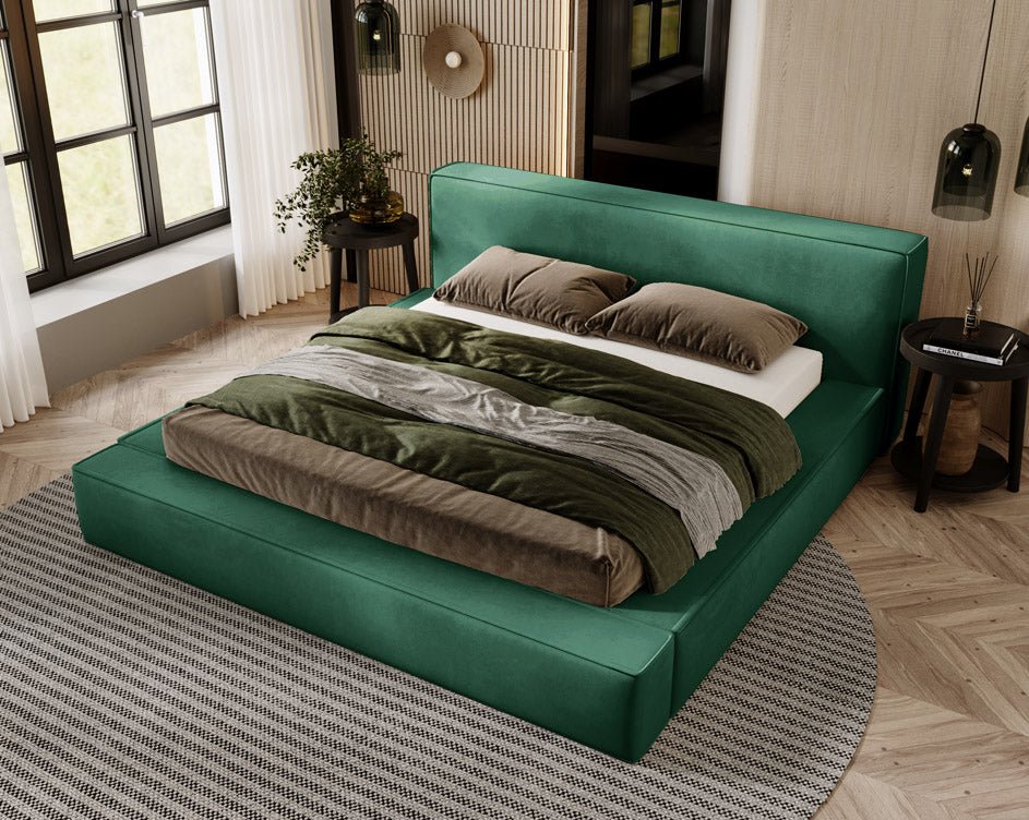 Designer upholstered bed Sleepy in velvet with storage