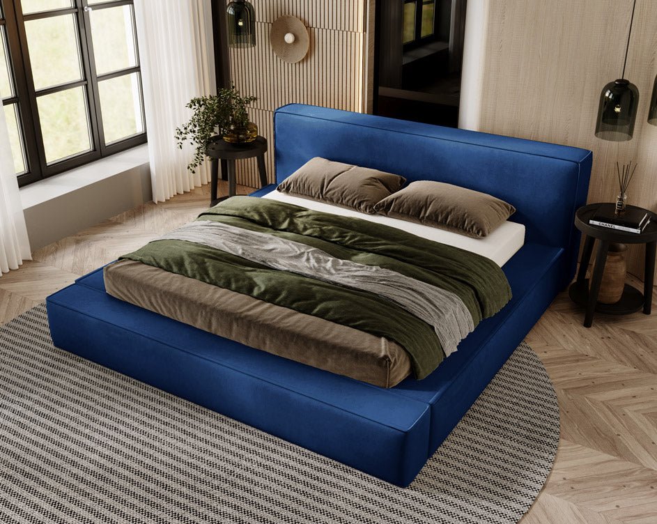 Designer upholstered bed Sleepy in velvet with storage