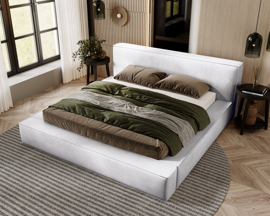 Designer upholstered bed Sleepy in velvet with storage