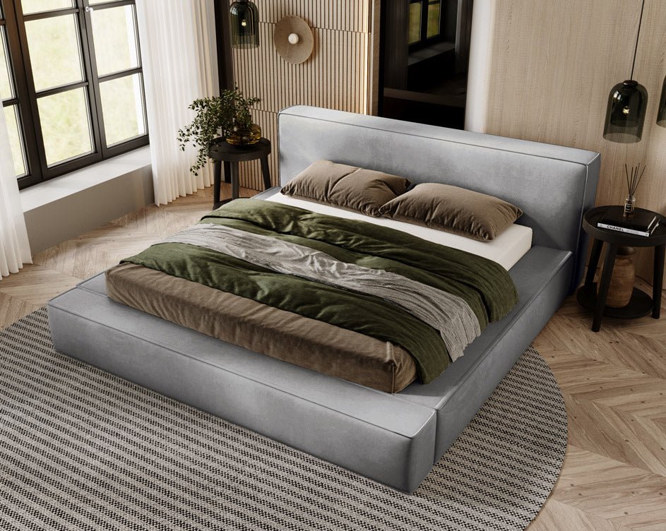 Designer upholstered bed Sleepy in velvet with storage