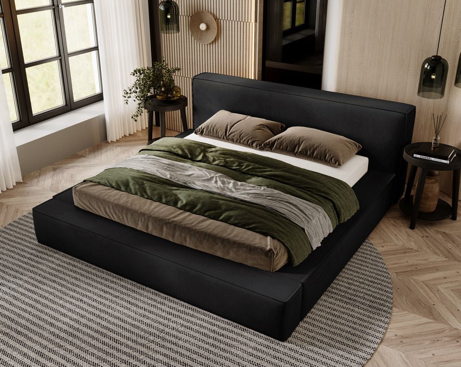 Designer upholstered bed Sleepy in velvet with storage