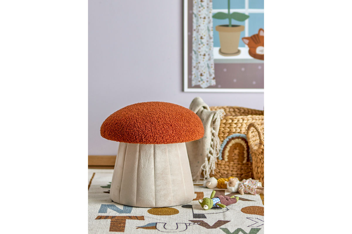 Kinderhocker Raika - In Pilzform aus weichem Stoff in Rot