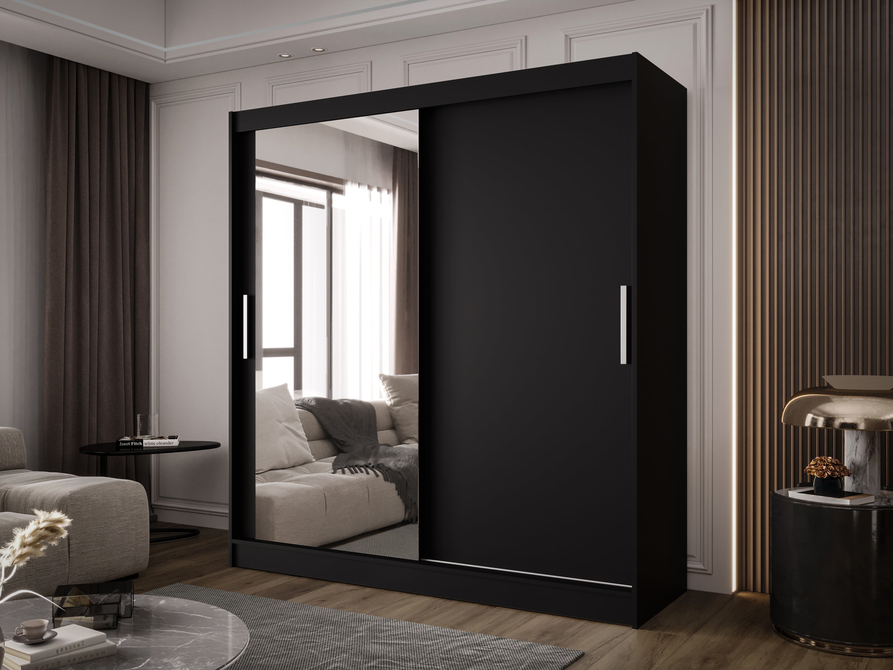 Designer Kleiderschrank Aveno – Weiß oder Schwarz mit minimalistischen Schiebetüren