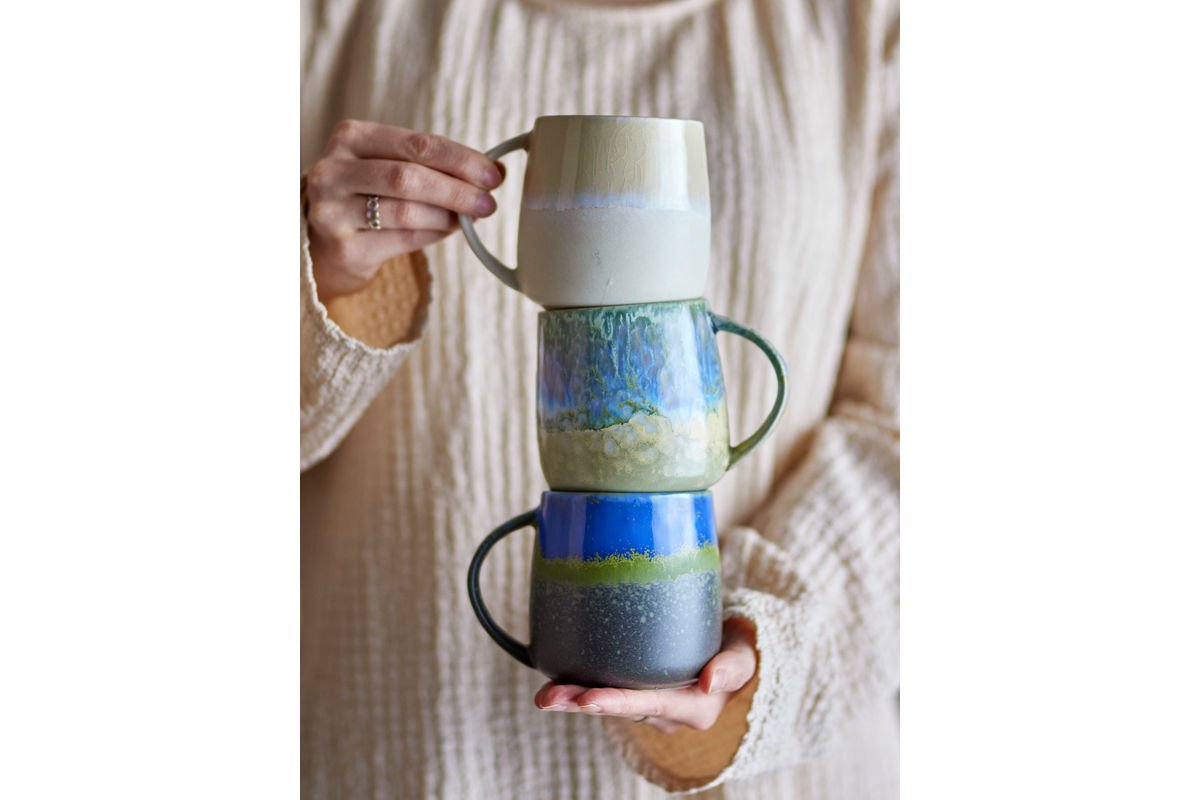 Becher-Set „Nerisa“ – Blaues Steingut (3-teilig)