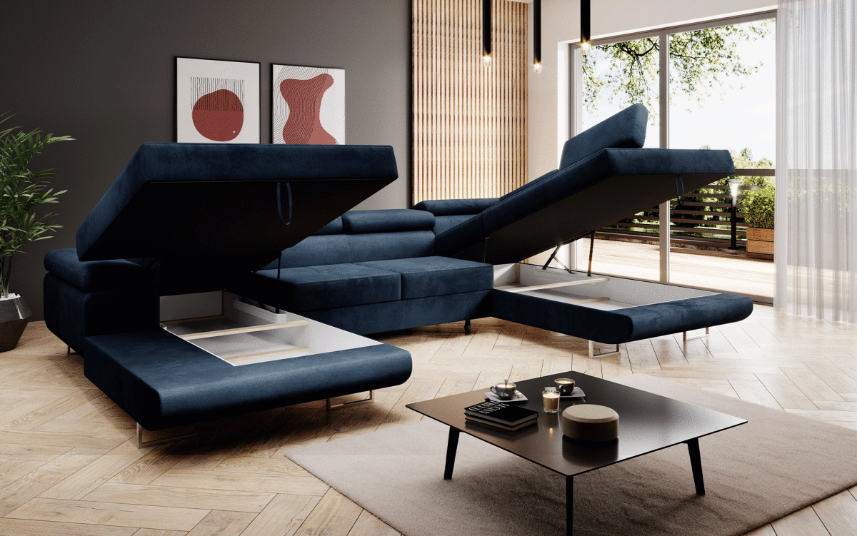 Designer sofa Lago with sleep and folding function in faux leather