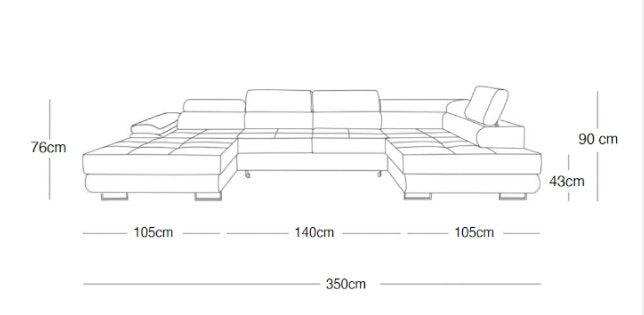 Designer sofa Lago with sleep and folding function in faux leather
