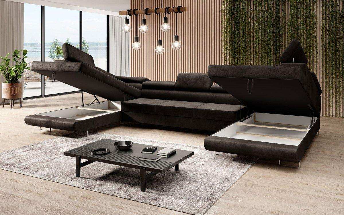 Designer sofa Taormina with sleeping and folding function in artificial leather