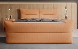 Boxspringbett Elea Leinen-Optik in Amber (Beverly 7) – Milieu frontal