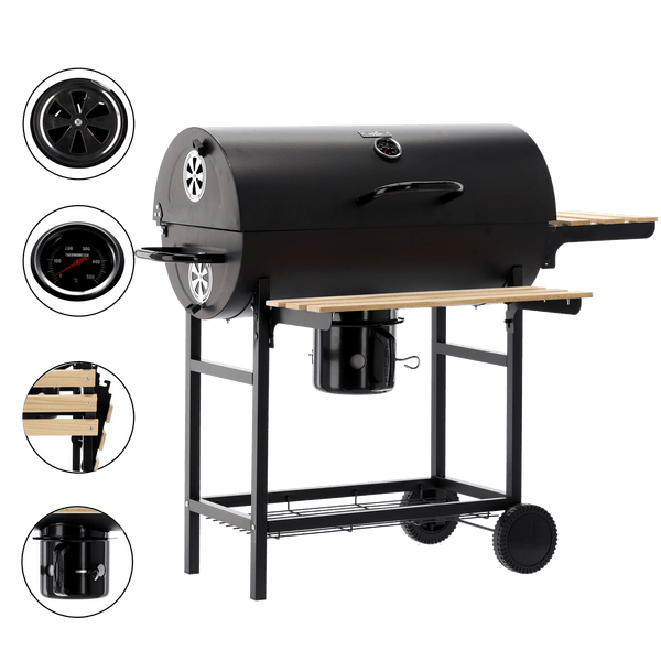 Holzkohlegrill BarrelPro – Grillwagen mit Deckel, Thermometer & Ablagen
