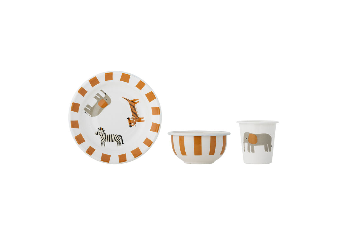 Kinder Geschirr-Set Jessi – 3-teilig in Orange mit Tieren und Streifen