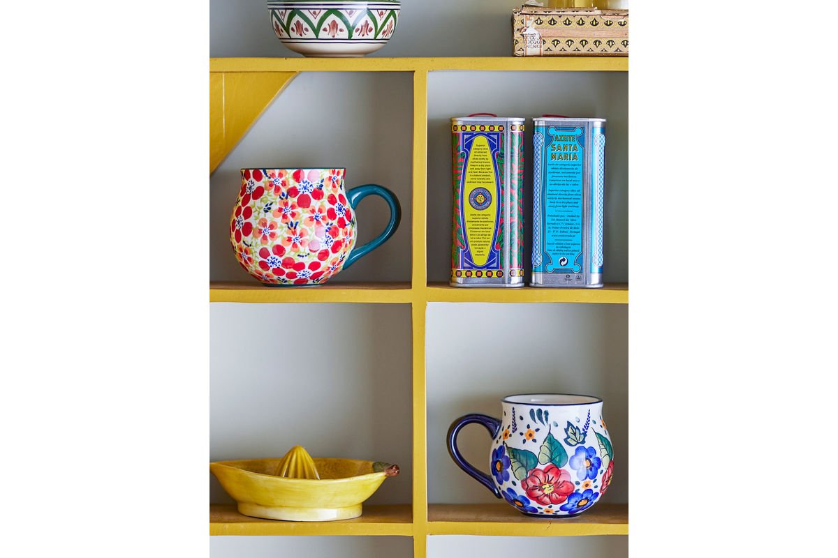 Becher-Set Naro – Blumenmotiv Steingut (2-teilig)