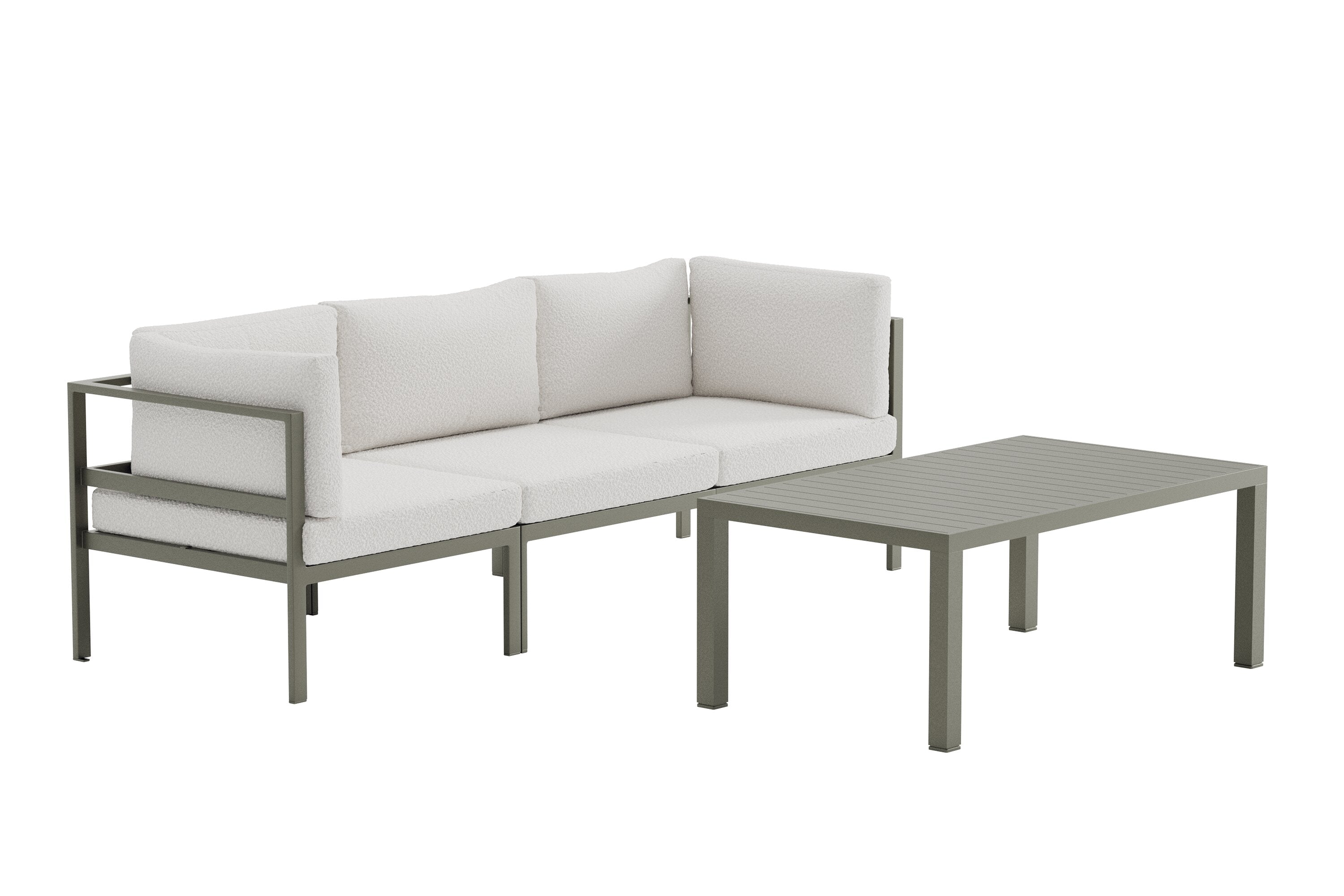 Garten Loungeset Torena 2+1 – 2 Sitzer Sofa in Weiß mit Tisch