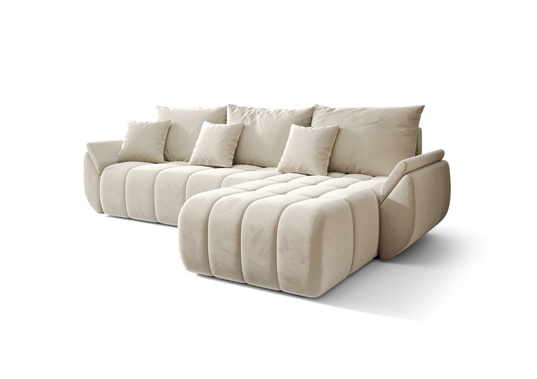 Designer Sofa Lenoa L mit Schlaf- und Klappfunktion in Samt
