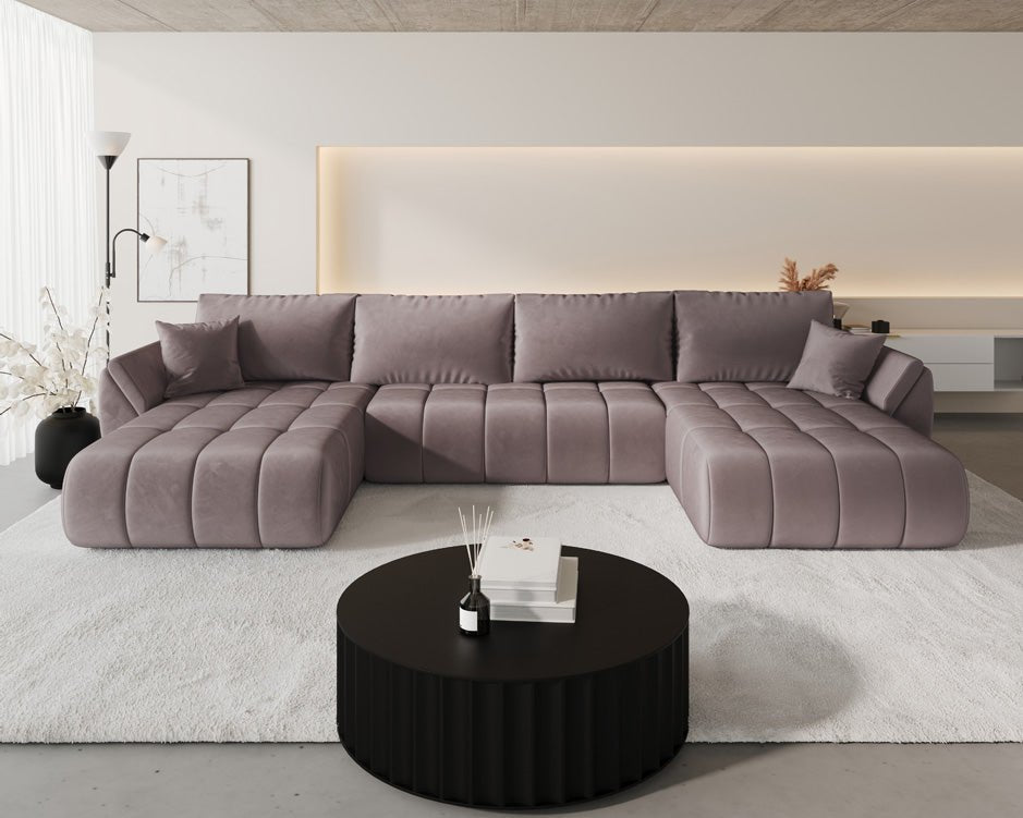 Designer Sofa Lenoa U mit Schlaf- und Klappfunktion in Samt