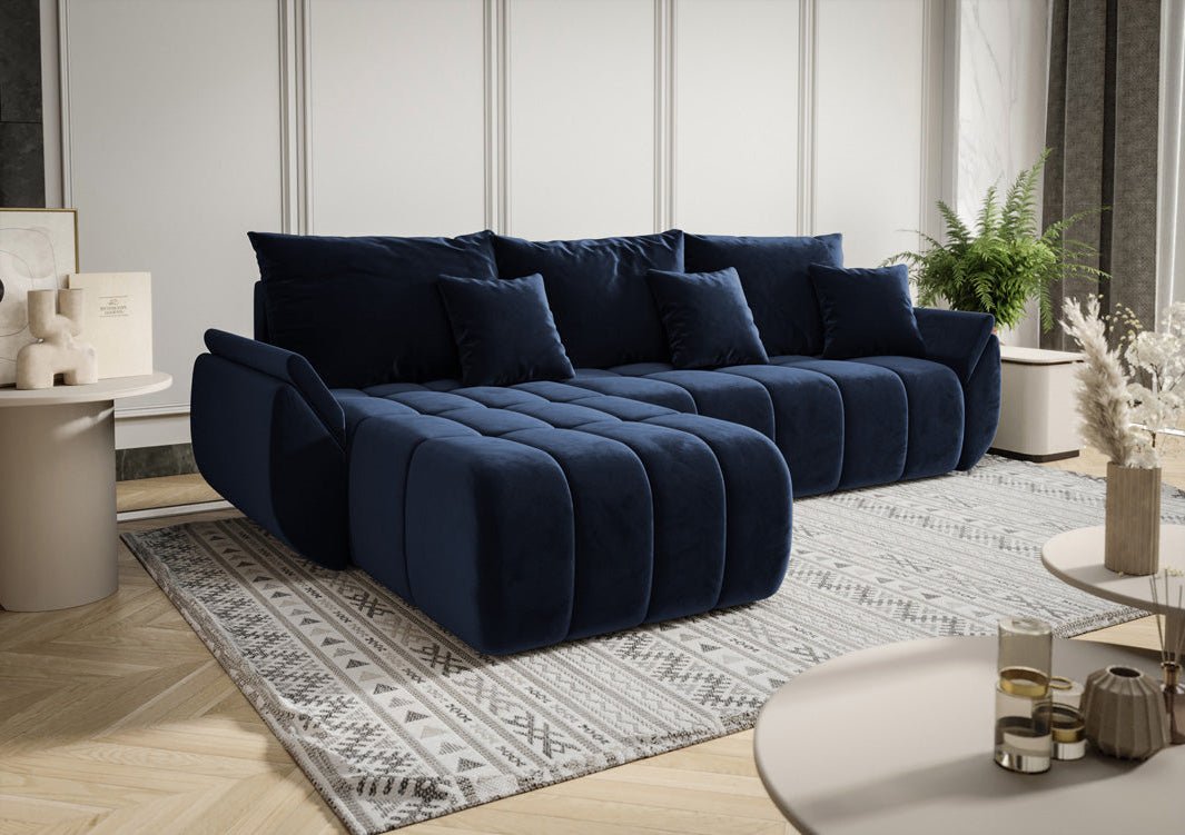 Designer Sofa Lenoa L mit Schlaf- und Klappfunktion in Samt
