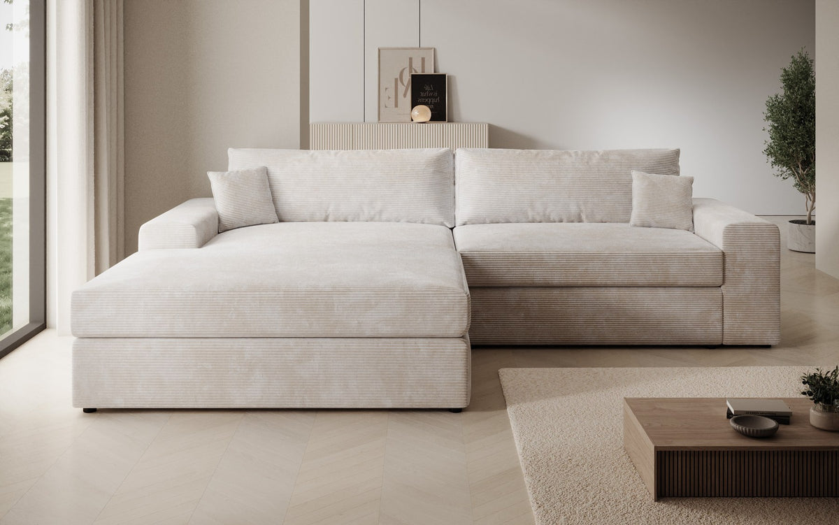 Designer Ecksofa Lugo in Cord – Beige – Links