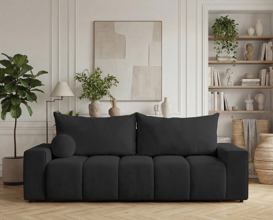 Designer 3 Sitzer Sofa Vena mit Stauraum und Schlaffunktion in Samt