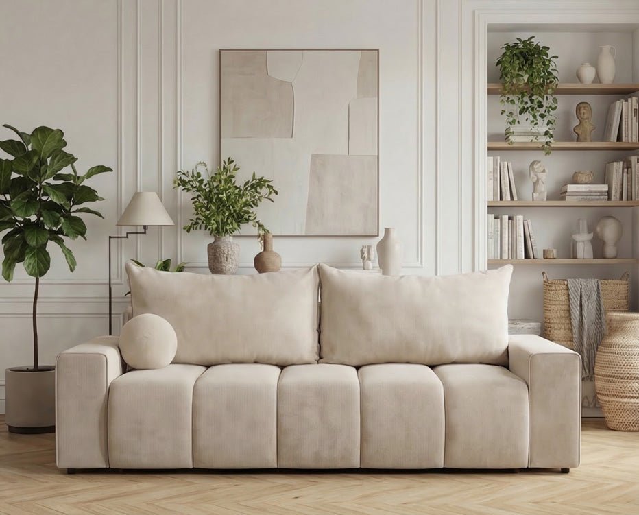 Designer 3 Sitzer Sofa Vena mit Stauraum und Schlaffunktion in Samt