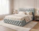 Designer Polsterbett Rivo in Samt mit Stauraum – Grau