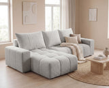 Designer Ecksofa Arvo in Bouclé mit Schlaffunktion & Stauraum – Sand – Links