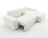 Designer Ecksofa Arvo in Bouclé mit Schlaffunktion & Stauraum – Weiß – Rechts