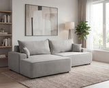 Designer Ecksofa Frido in Samt mit Schlaffunktion & Stauraum – Hellgrau – Links