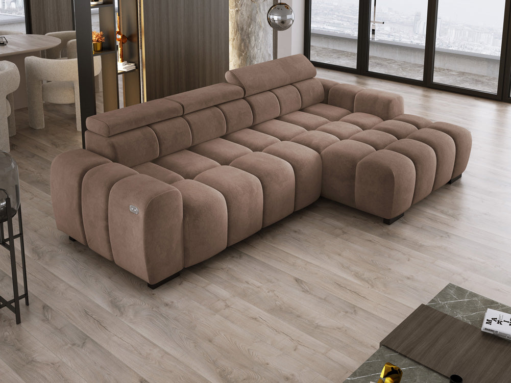 Designer Sofa Amalfi in Samt mit elektrischer Sitzerweiterung