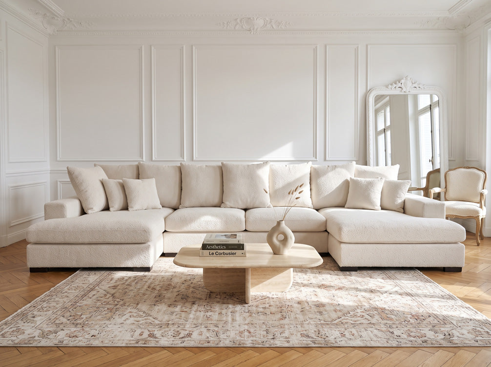 Designer Sofa Selena U mit Schlaffunktion in Strukturstoff