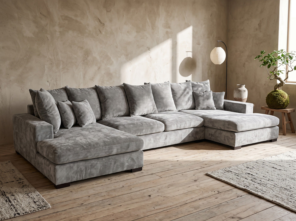 Designer Sofa Selena U mit Schlaffunktion in Strukturstoff