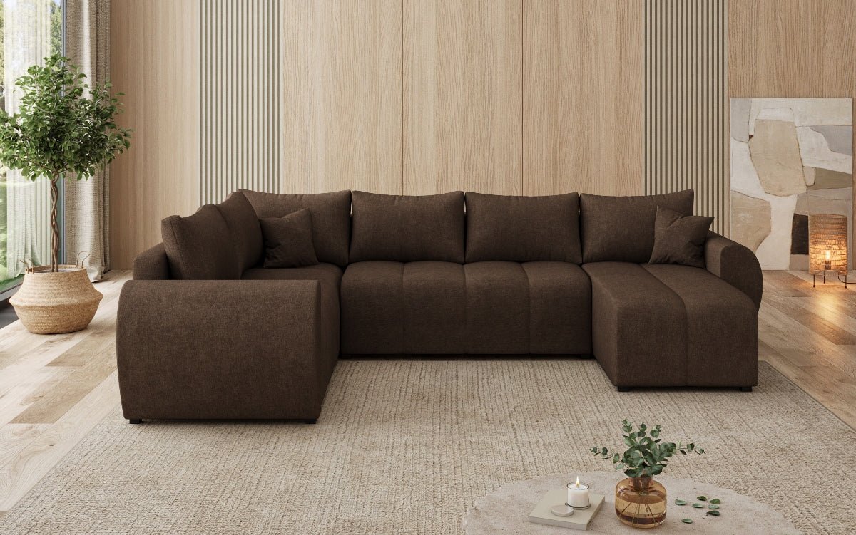 Designer Sofa Sorella U mit Schlaf- und Klappfunktion in Stoff